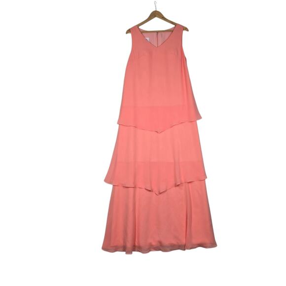 LanTing Gown Maxi Dress Sz M/L* Peach Chiffon Tiered Sleeveless Bridesmaid - Picture 1 of 15